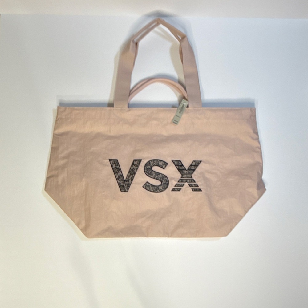 Victoria's Secret Blush Pink Large Tote Bag Zip Closure Logo Accents Pockets